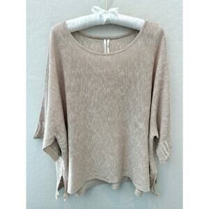 ANTHROPOLOGIE | Beige Linen Blend Metallic Knit Boxy Sweater Top | Size Medium
